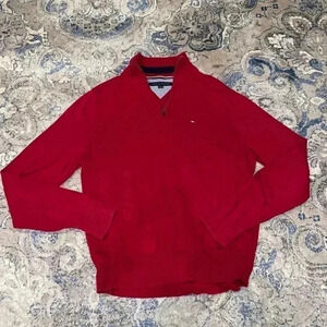 Tommy Hilfiger Mens Red Sweater Quarter Zip Size M